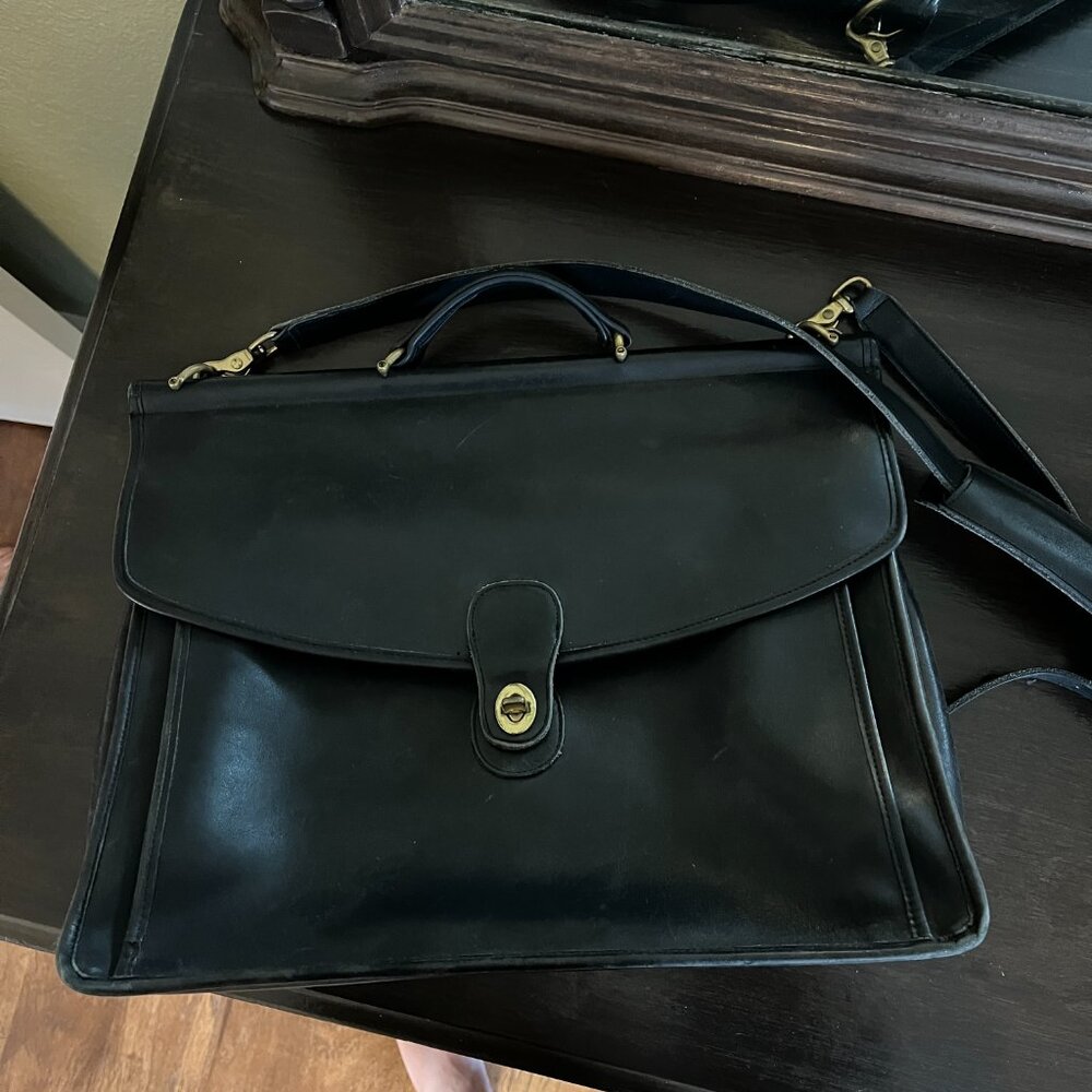 Coach Vintage Colebrook Shoulder Strap Briefcase Black Leather
